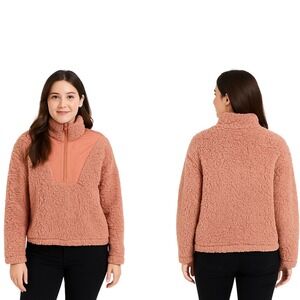 Wild Fable Pullover S Rose Pink Sherpa 14 Zip High Collar Cozy Fleece Modern NEW